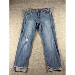 KUT from the Kloth Distressed Cropped Flare Jeans Blue Size 12 Raw Hem